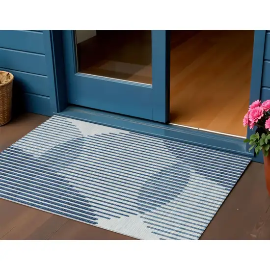 Blue And Ivory Geometric Washable Indoor Outdoor Area Rug Photo 1