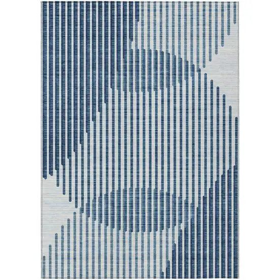 Blue And Ivory Geometric Washable Indoor Outdoor Area Rug Photo 2