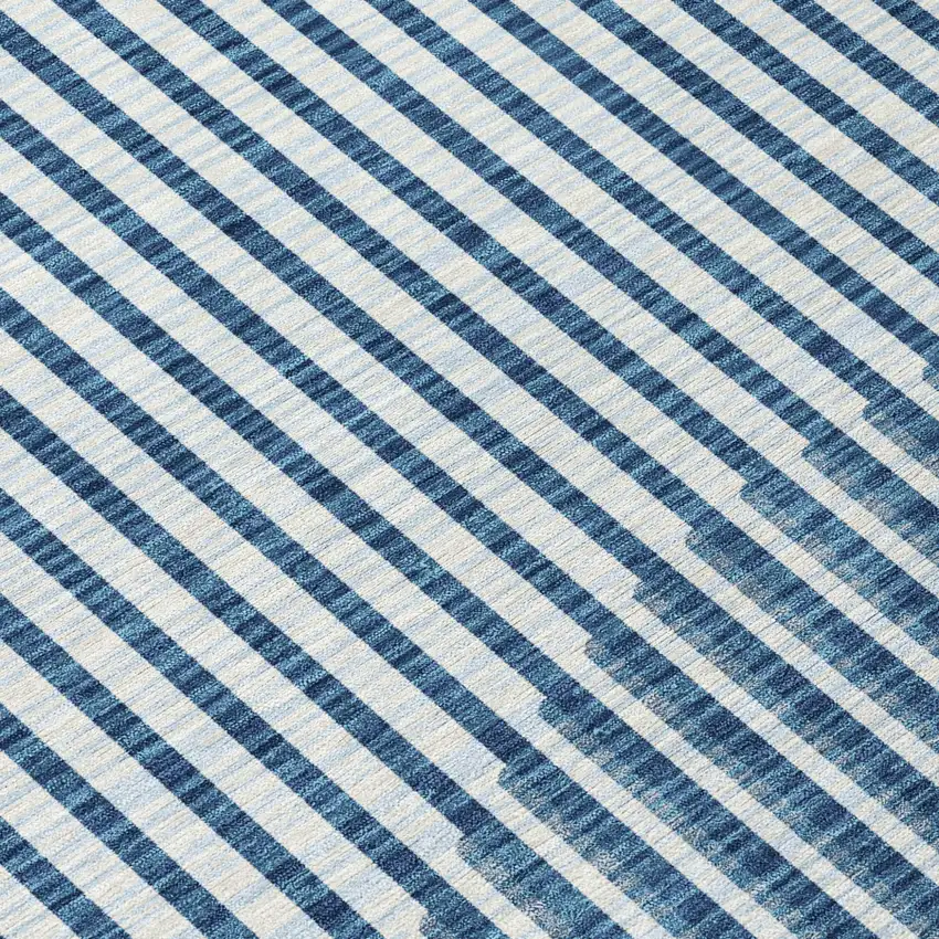 Blue And Ivory Geometric Washable Indoor Outdoor Area Rug Photo 5