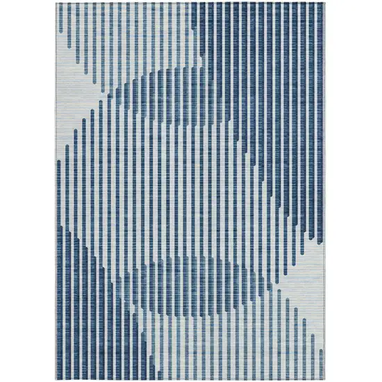 Blue And Ivory Geometric Washable Indoor Outdoor Area Rug Photo 7