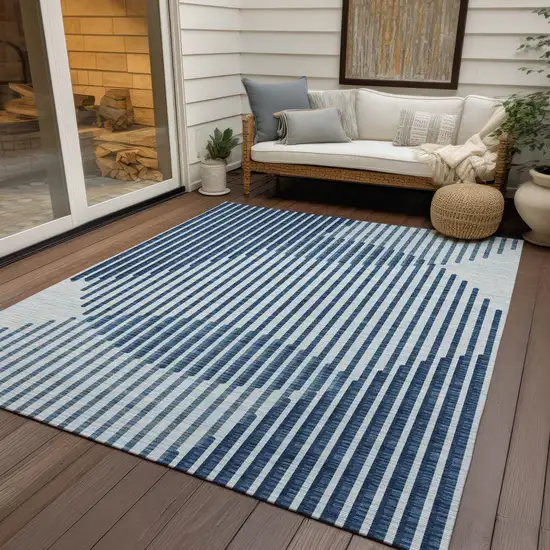 Blue And Ivory Geometric Washable Indoor Outdoor Area Rug Photo 8