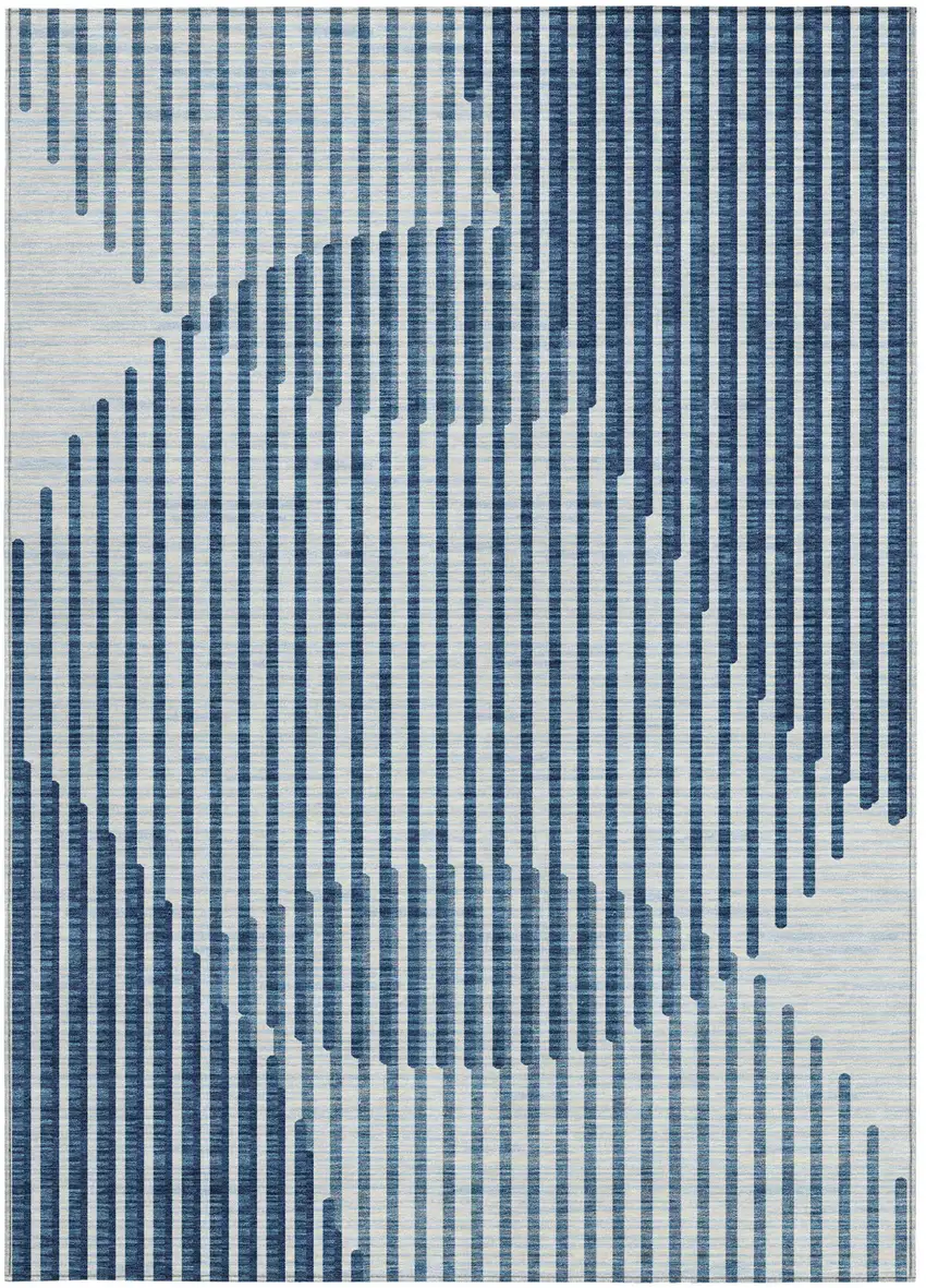 Blue And Ivory Geometric Washable Indoor Outdoor Area Rug Photo 7