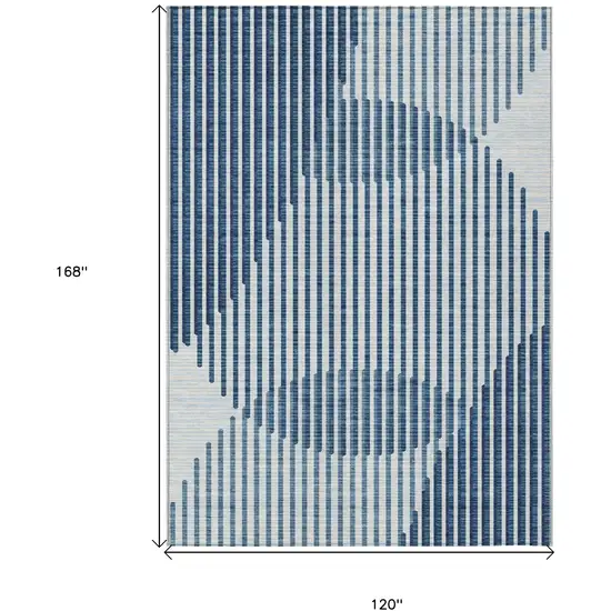Blue And Ivory Geometric Washable Indoor Outdoor Area Rug Photo 3