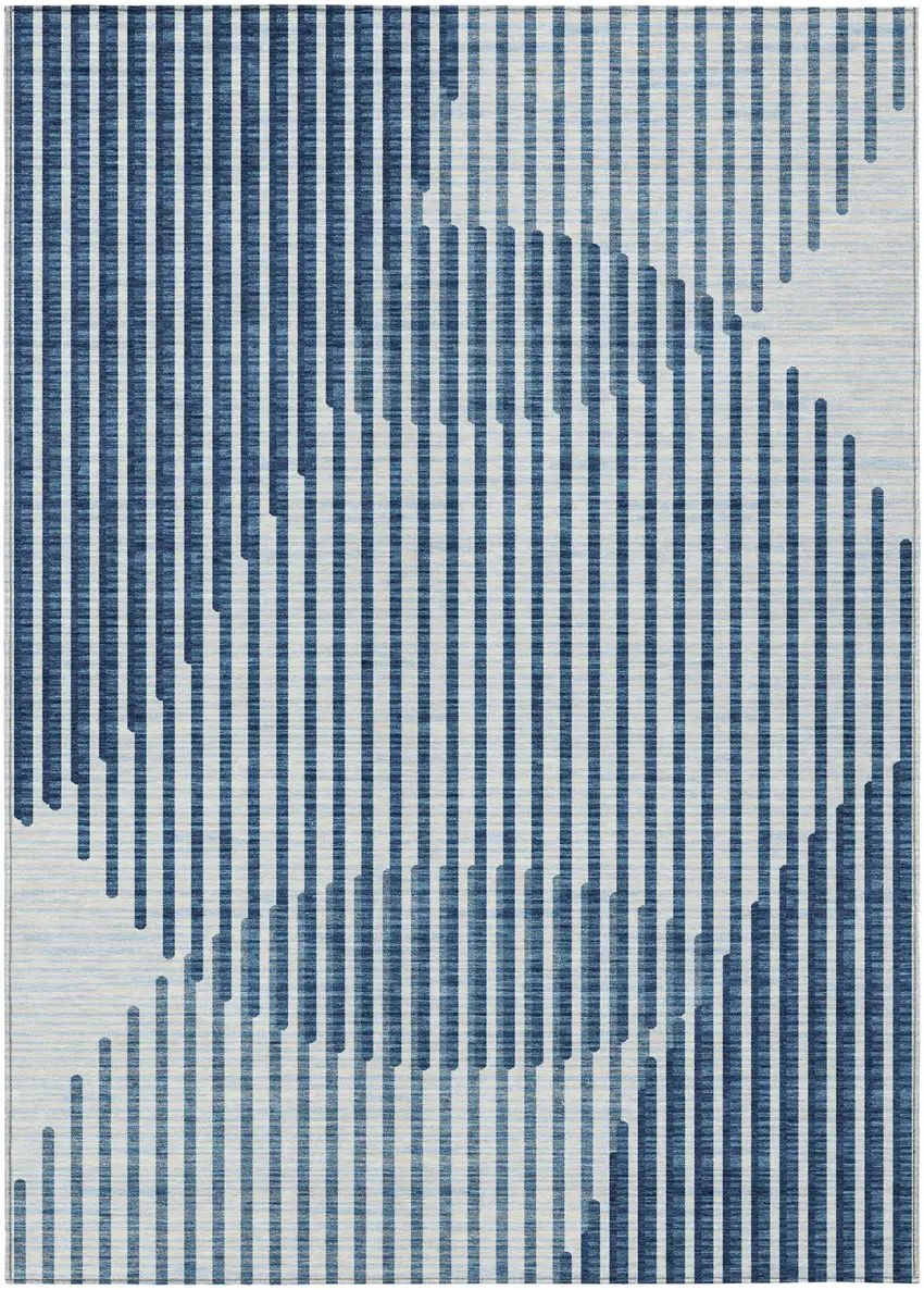 Blue And Ivory Geometric Washable Indoor Outdoor Area Rug Photo 2