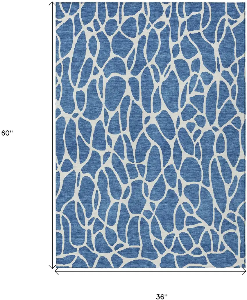 Blue And Ivory Geometric Washable Indoor Outdoor Area Rug Photo 3