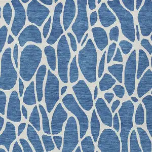 Photo of Blue And Ivory Geometric Washable Indoor Outdoor Area Rug
