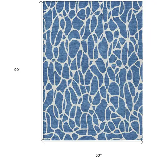 Blue And Ivory Geometric Washable Indoor Outdoor Area Rug Photo 3