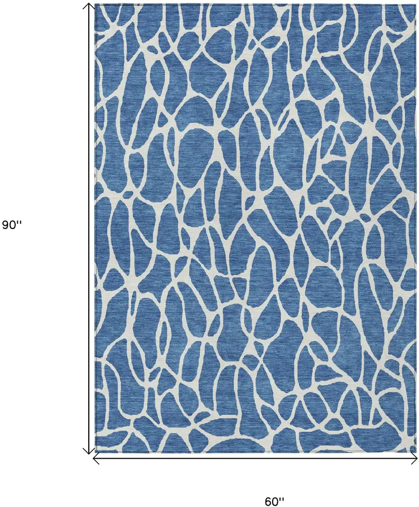 Blue And Ivory Geometric Washable Indoor Outdoor Area Rug Photo 3
