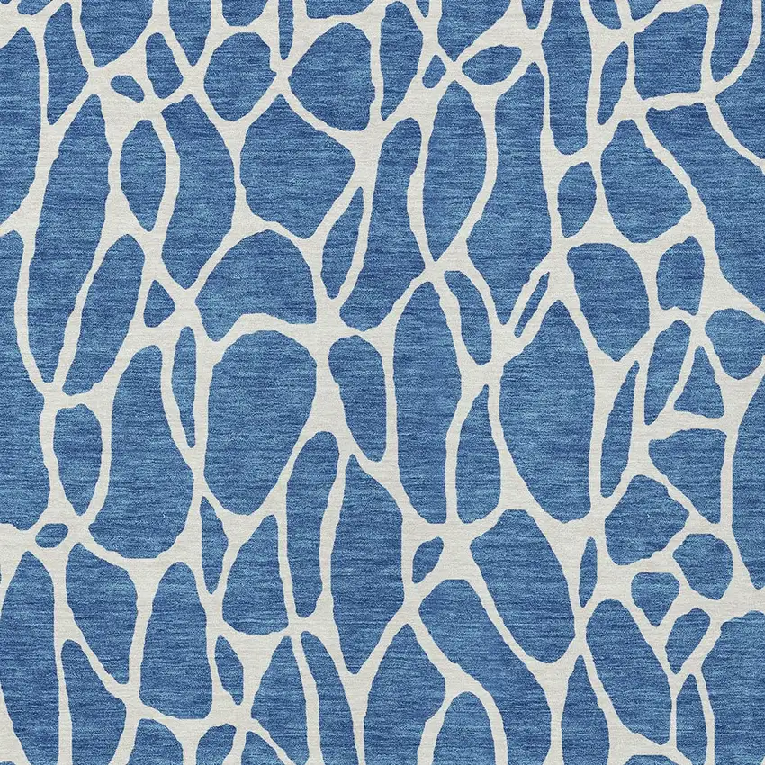 Blue And Ivory Geometric Washable Indoor Outdoor Area Rug Photo 6