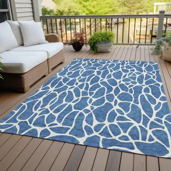 Blue And Ivory Geometric Washable Indoor Outdoor Area Rug Photo 8