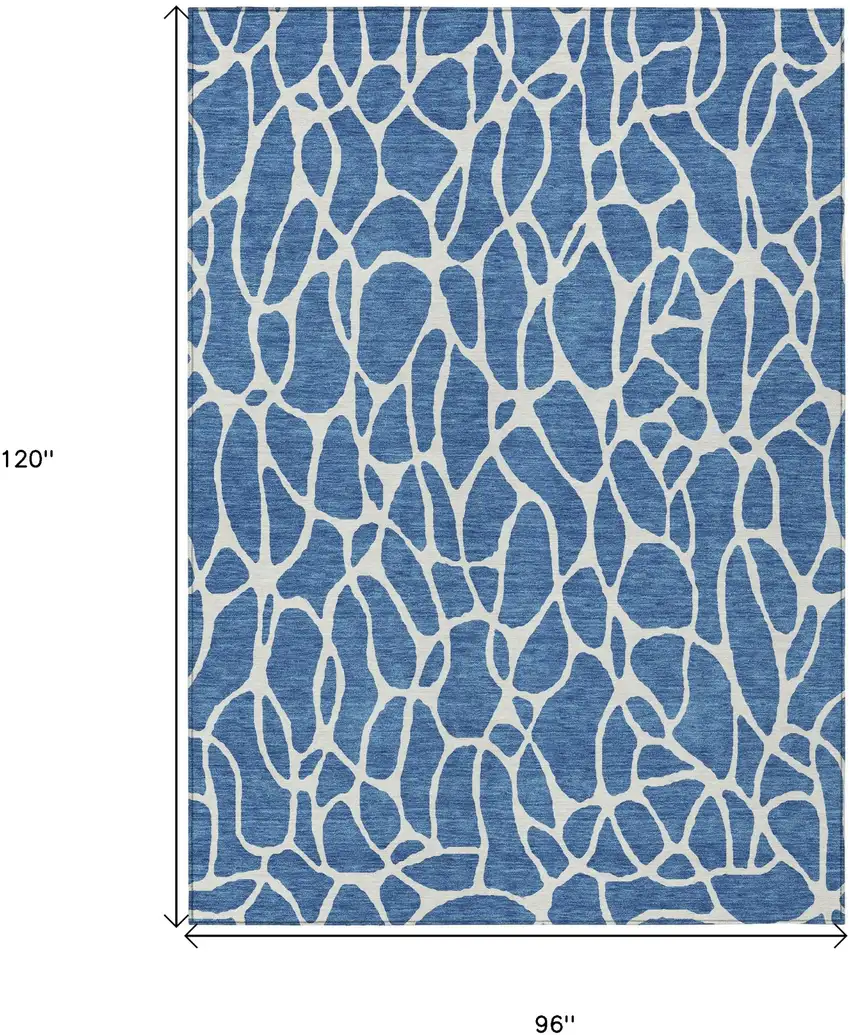 Blue And Ivory Geometric Washable Indoor Outdoor Area Rug Photo 3