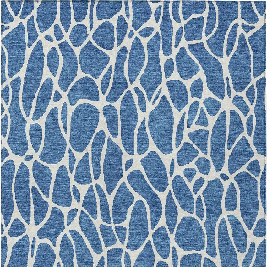 Blue And Ivory Geometric Washable Indoor Outdoor Area Rug Photo 7