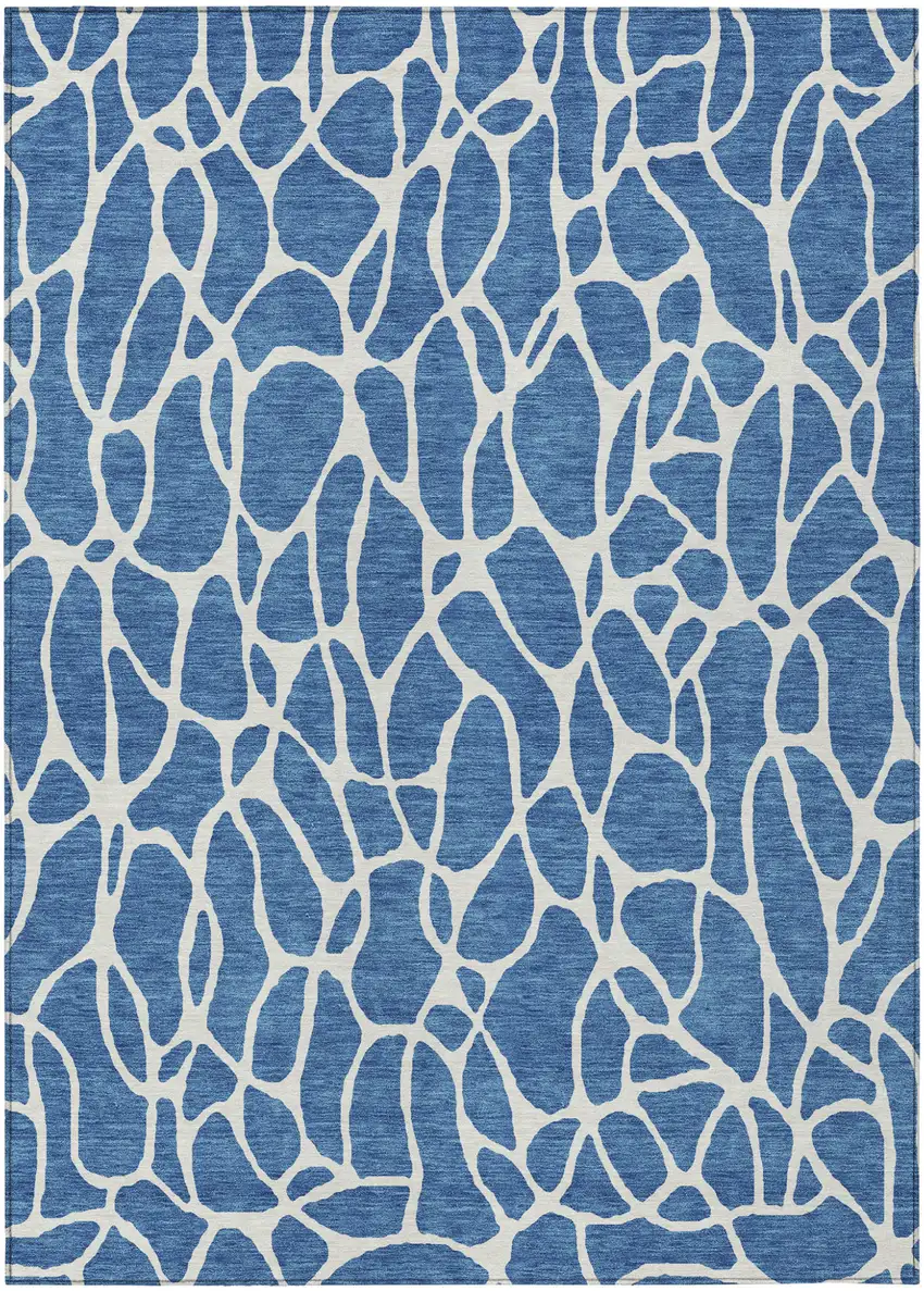 Blue And Ivory Geometric Washable Indoor Outdoor Area Rug Photo 2