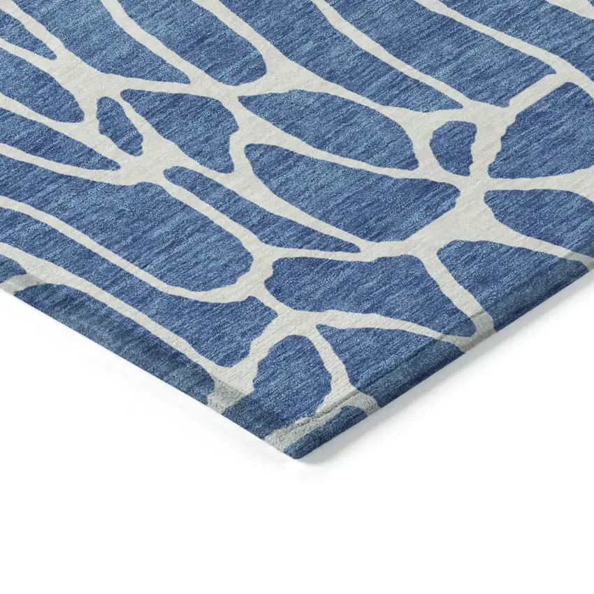 Blue And Ivory Geometric Washable Indoor Outdoor Area Rug Photo 5