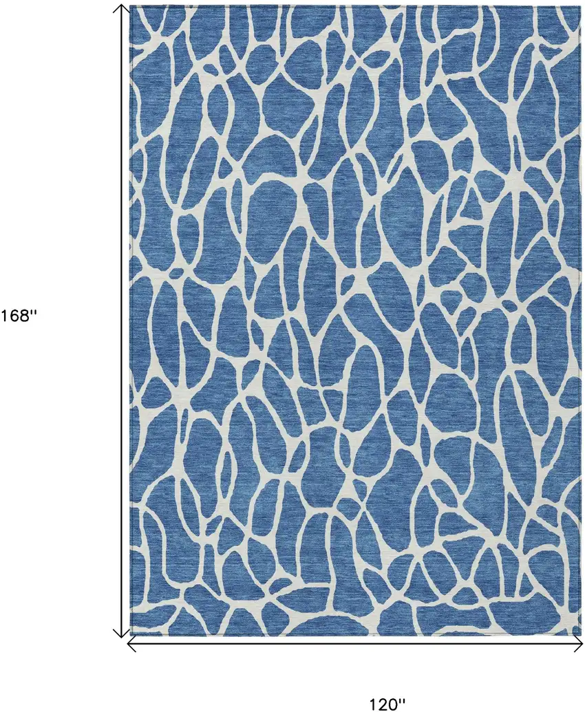 Blue And Ivory Geometric Washable Indoor Outdoor Area Rug Photo 3