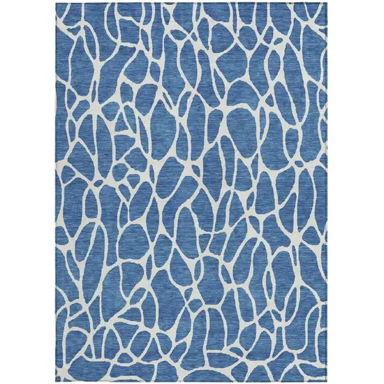 Blue And Ivory Geometric Washable Indoor Outdoor Area Rug Photo 7