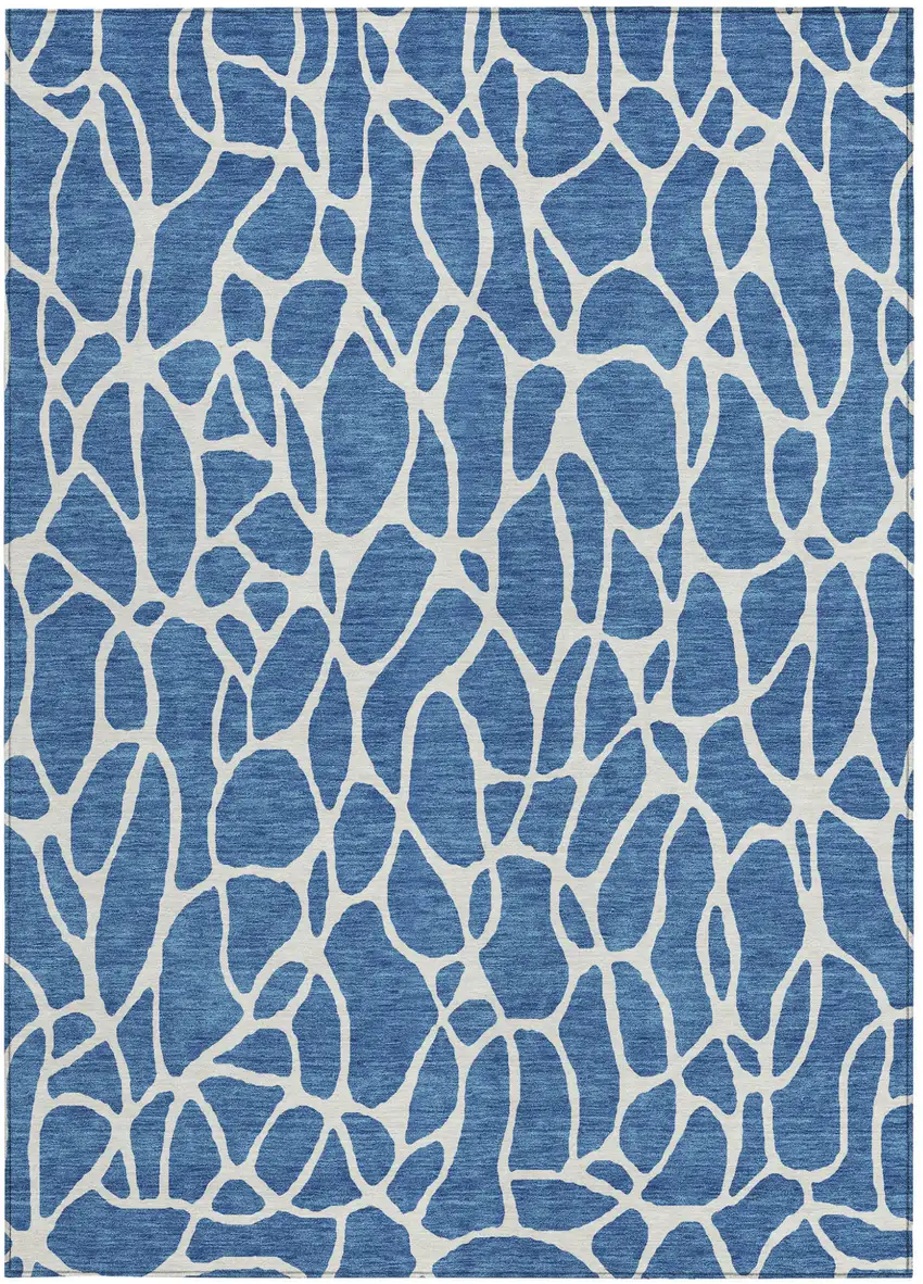 Blue And Ivory Geometric Washable Indoor Outdoor Area Rug Photo 7