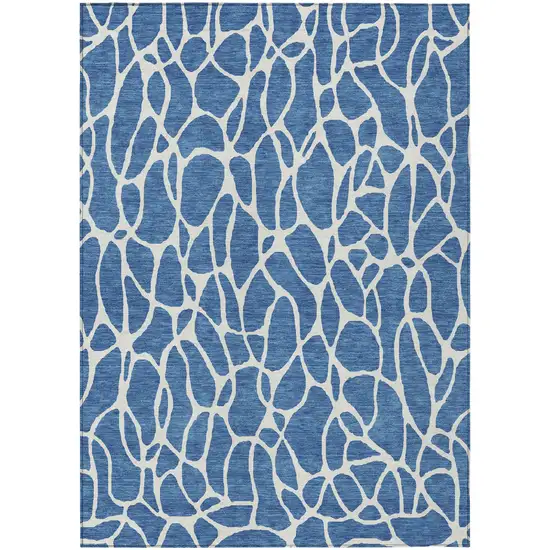 Blue And Ivory Geometric Washable Indoor Outdoor Area Rug Photo 2