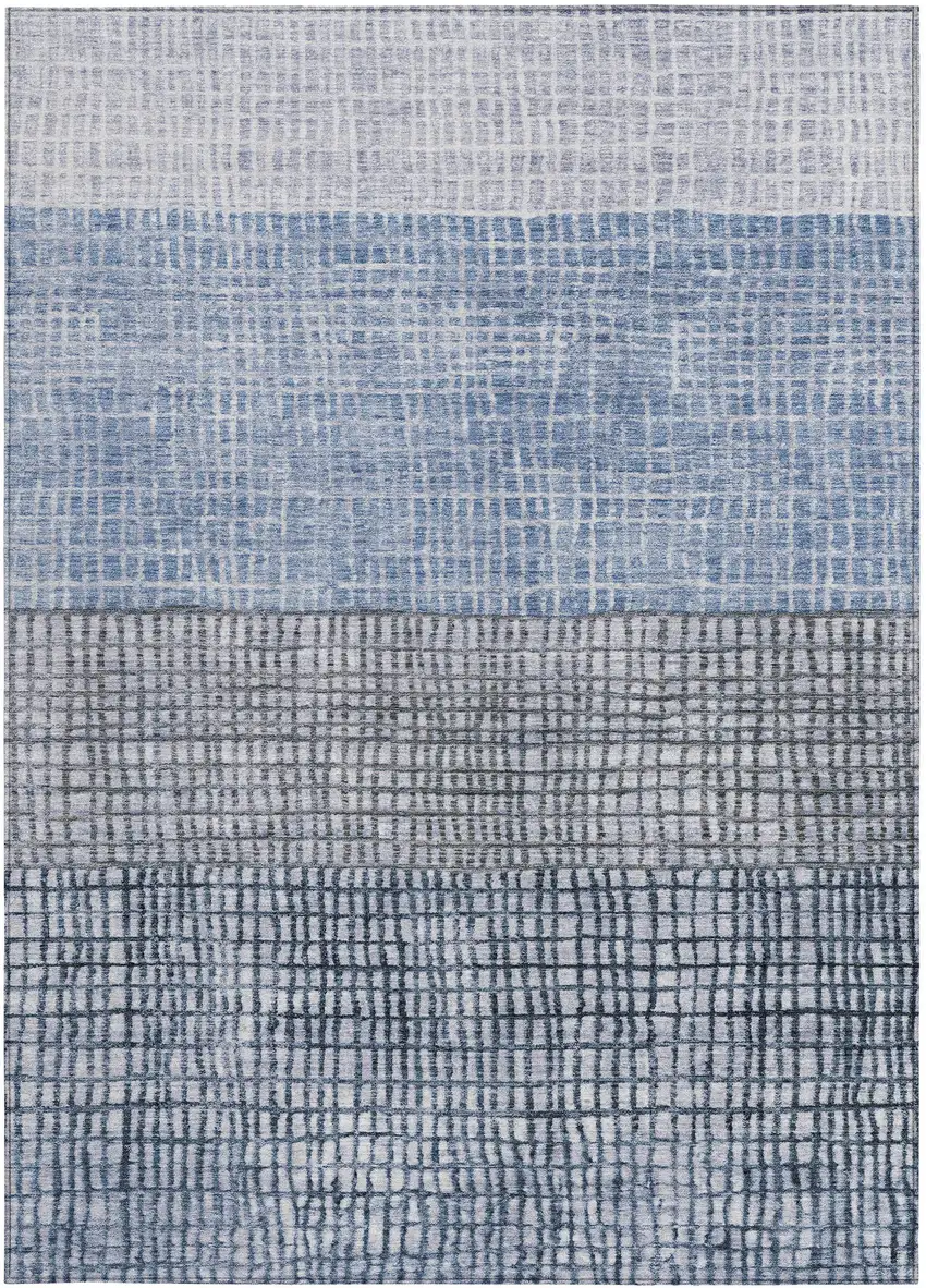 Blue And Ivory Geometric Washable Indoor Outdoor Area Rug Photo 3