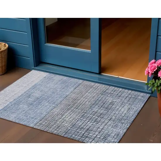 Blue And Ivory Geometric Washable Indoor Outdoor Area Rug Photo 2