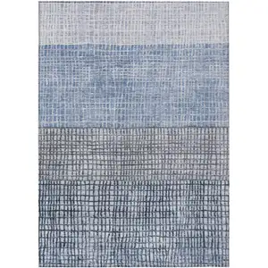 Photo of Blue And Ivory Geometric Washable Indoor Outdoor Area Rug