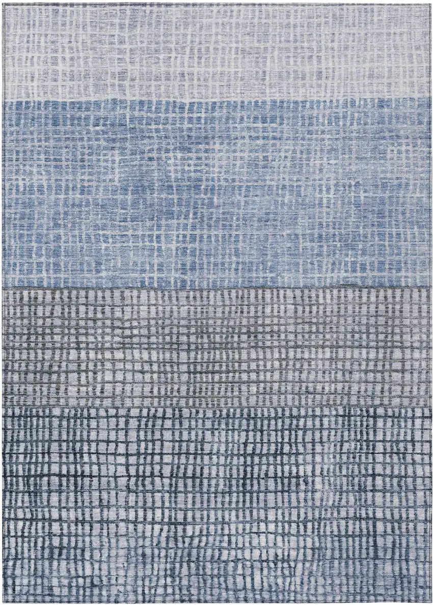 Blue And Ivory Geometric Washable Indoor Outdoor Area Rug Photo 1