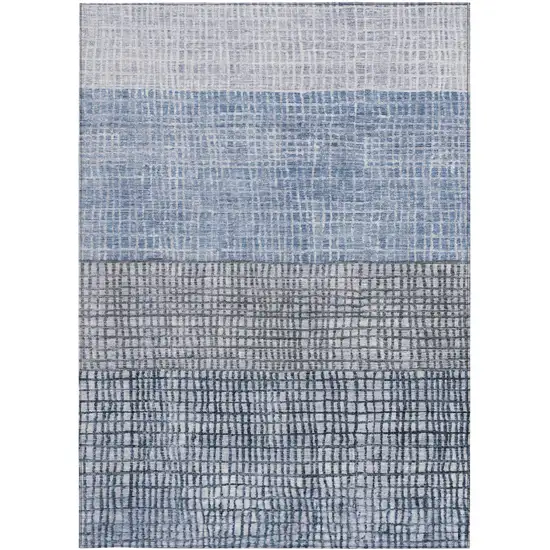 Blue And Ivory Geometric Washable Indoor Outdoor Area Rug Photo 4