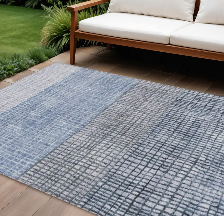 Blue And Ivory Geometric Washable Indoor Outdoor Area Rug Photo 2