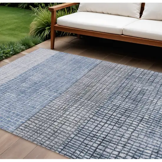 Blue And Ivory Geometric Washable Indoor Outdoor Area Rug Photo 2