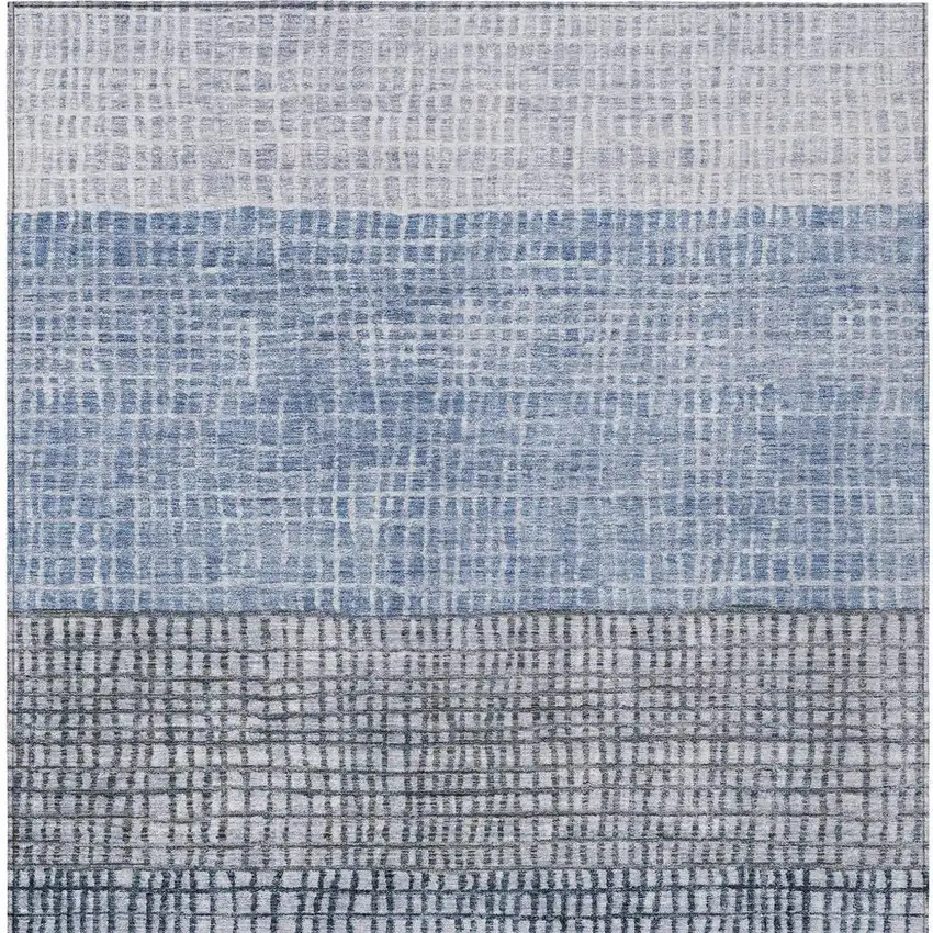 Blue And Ivory Geometric Washable Indoor Outdoor Area Rug Photo 3