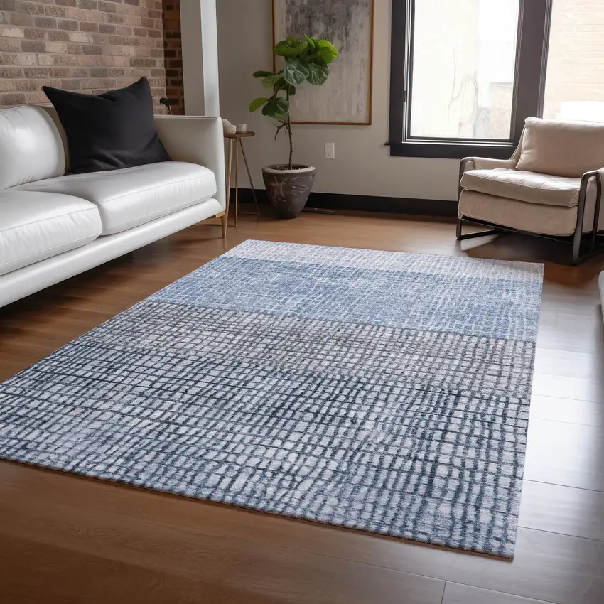 Blue And Ivory Geometric Washable Indoor Outdoor Area Rug Photo 6