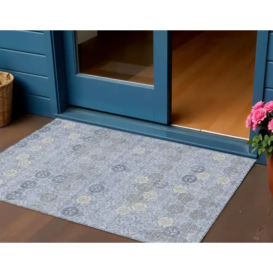 Blue And Ivory Geometric Washable Indoor Outdoor Area Rug Photo 2