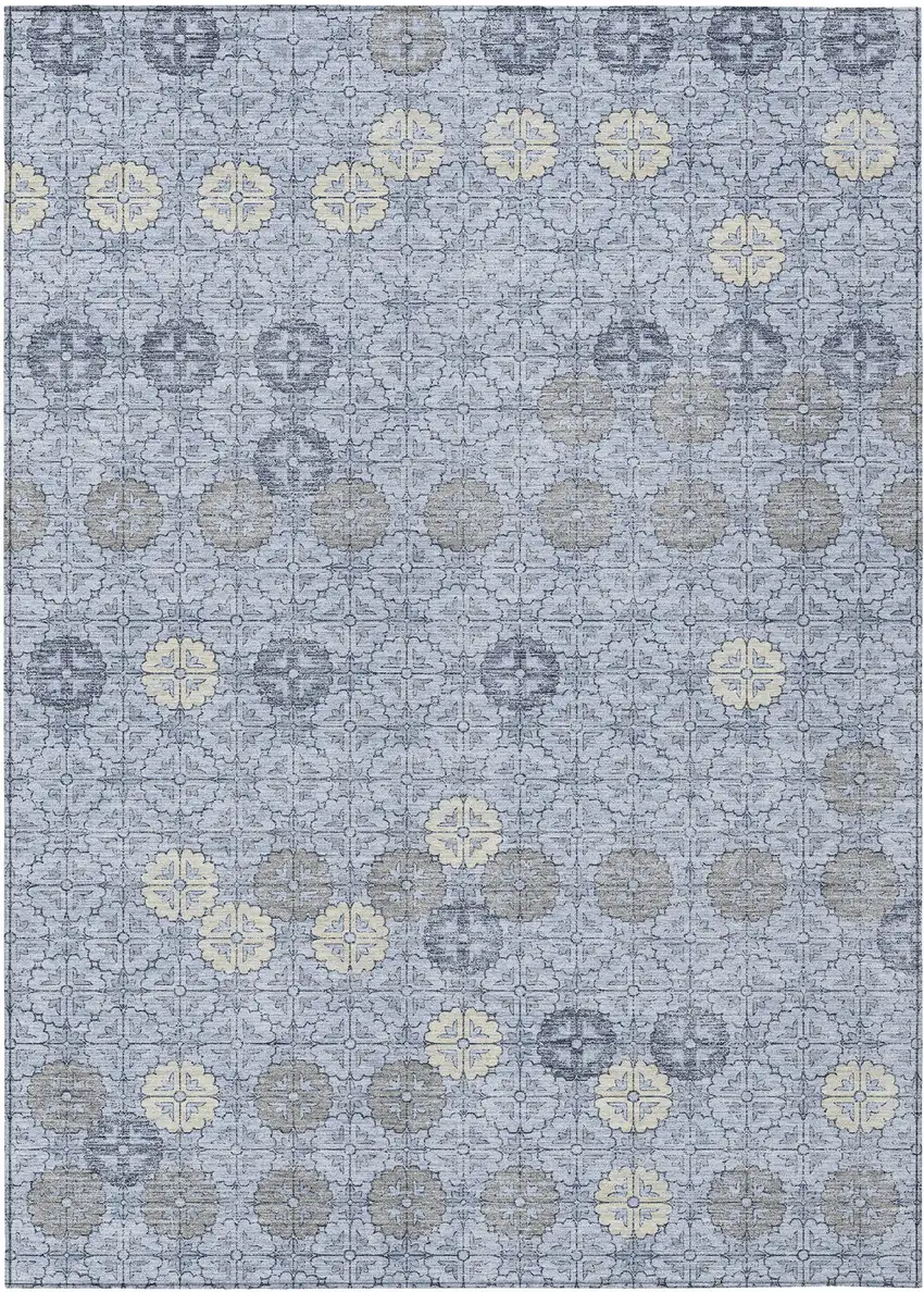 Blue And Ivory Geometric Washable Indoor Outdoor Area Rug Photo 1