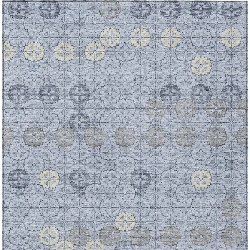 Blue And Ivory Geometric Washable Indoor Outdoor Area Rug Photo 4