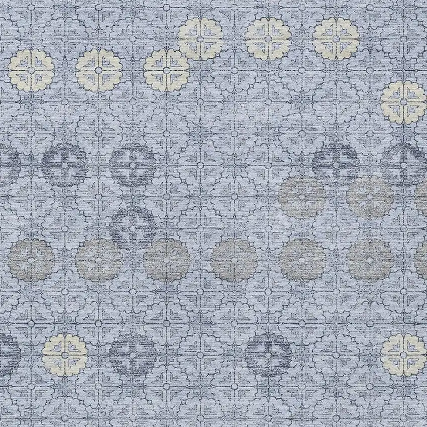 Blue And Ivory Geometric Washable Indoor Outdoor Area Rug Photo 3