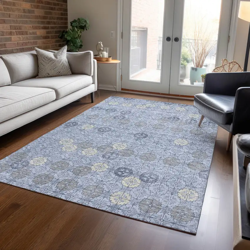 Blue And Ivory Geometric Washable Indoor Outdoor Area Rug Photo 6