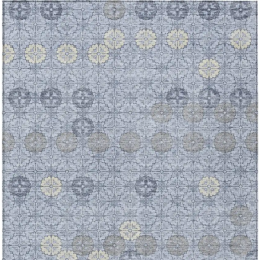 Blue And Ivory Geometric Washable Indoor Outdoor Area Rug Photo 8