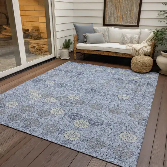 Blue And Ivory Geometric Washable Indoor Outdoor Area Rug Photo 4