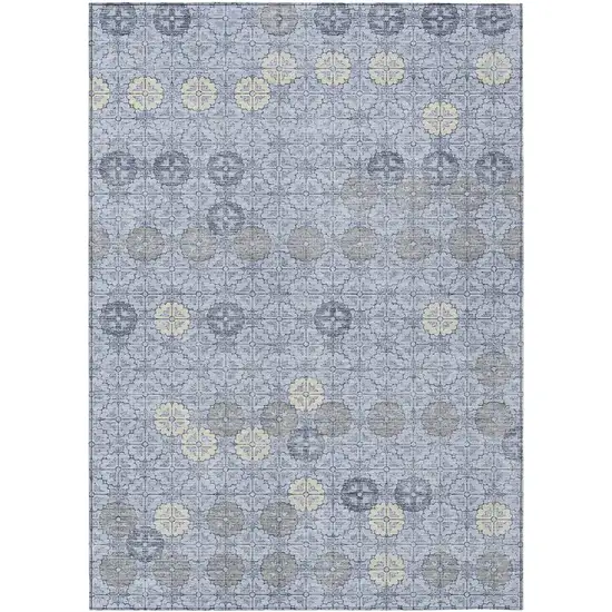 Blue And Ivory Geometric Washable Indoor Outdoor Area Rug Photo 1