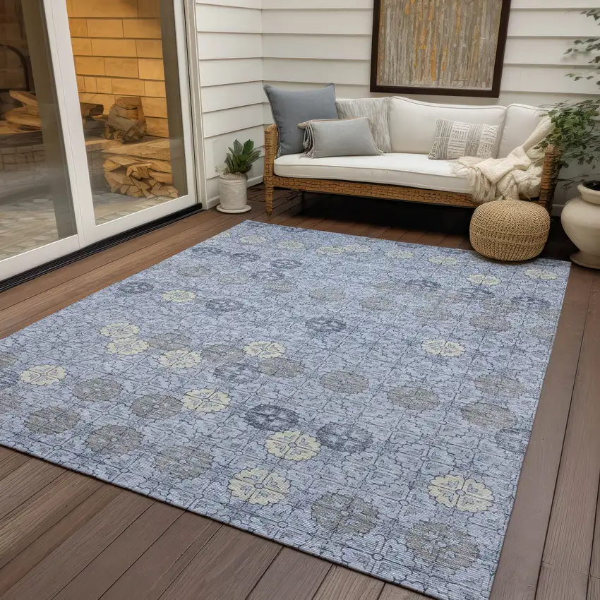 Blue And Ivory Geometric Washable Indoor Outdoor Area Rug Photo 5