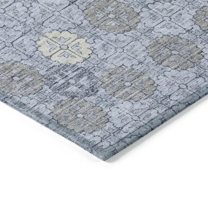 Blue And Ivory Geometric Washable Indoor Outdoor Area Rug Photo 9