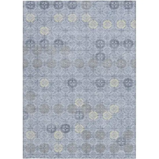 Blue And Ivory Geometric Washable Indoor Outdoor Area Rug Photo 4