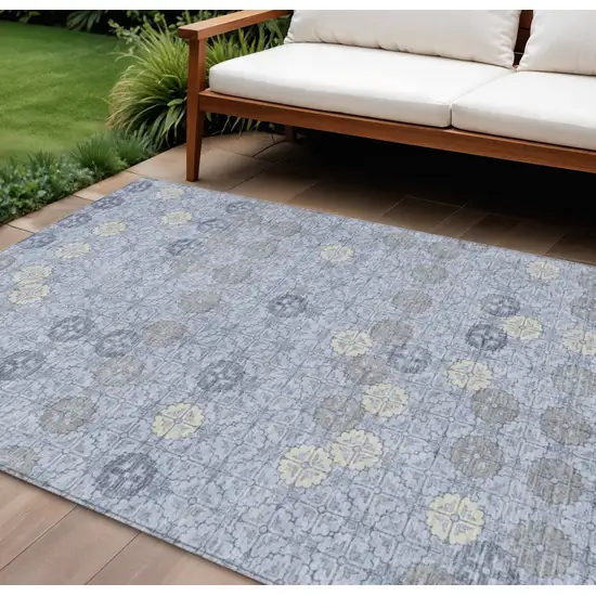 Blue And Ivory Geometric Washable Indoor Outdoor Area Rug Photo 2