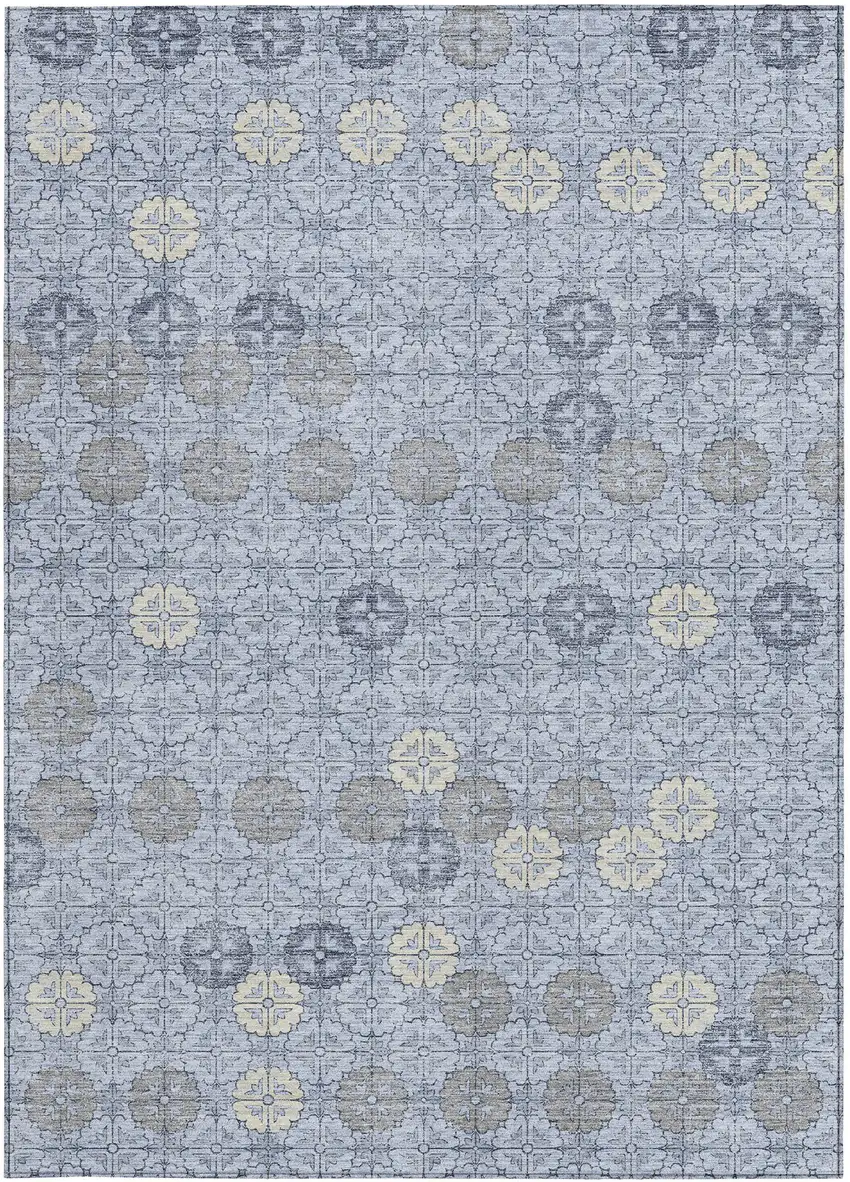 Blue And Ivory Geometric Washable Indoor Outdoor Area Rug Photo 3