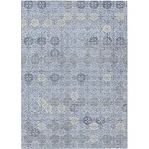 Photo of Blue And Ivory Geometric Washable Indoor Outdoor Area Rug