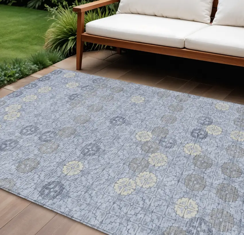 Blue And Ivory Geometric Washable Indoor Outdoor Area Rug Photo 2