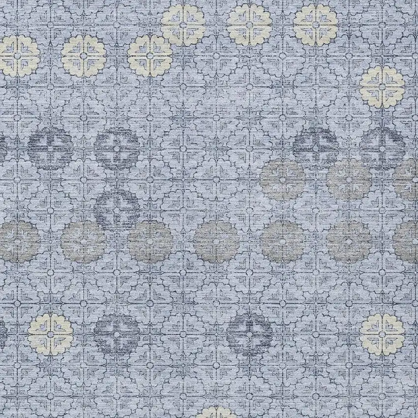 Blue And Ivory Geometric Washable Indoor Outdoor Area Rug Photo 4