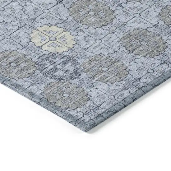 Blue And Ivory Geometric Washable Indoor Outdoor Area Rug Photo 9