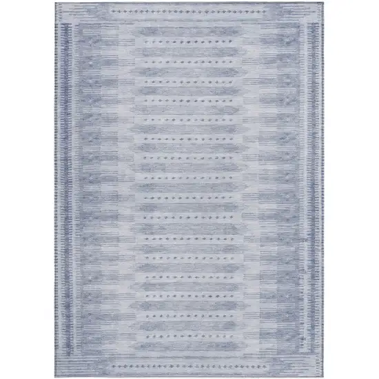 Blue And Ivory Geometric Washable Indoor Outdoor Area Rug Photo 3