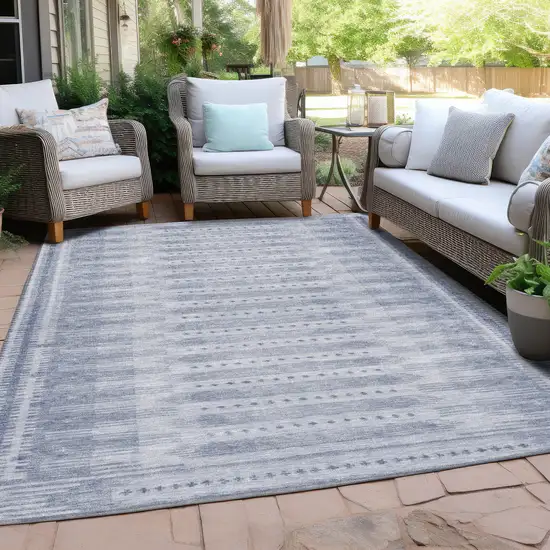 Blue And Ivory Geometric Washable Indoor Outdoor Area Rug Photo 5